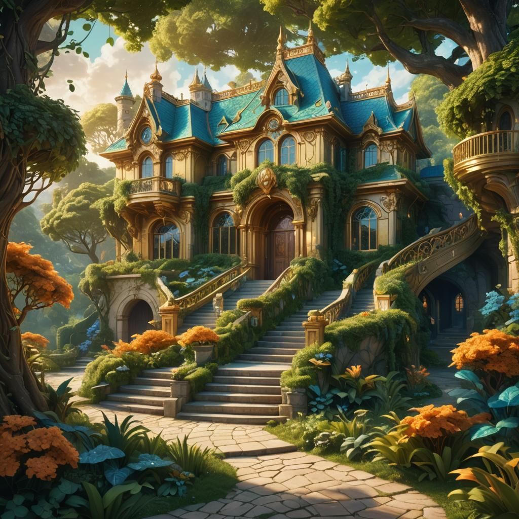 Majestic Gold House in Fantastical Style