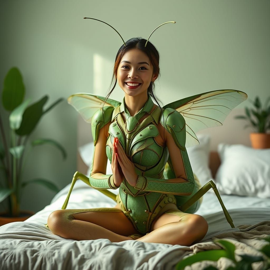 Serene Mantis Maiden in Photorealistic Art