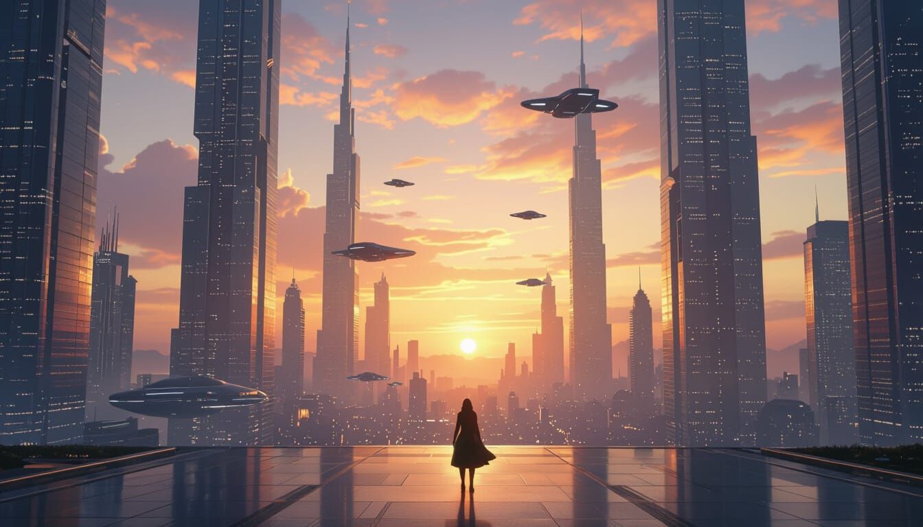 Epic Futuristic Cityscape at Dawn