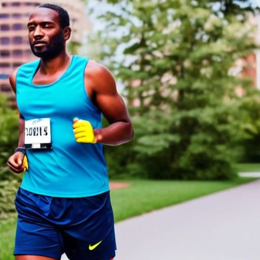 A Man Jogging in Vibrant Athletic Attire on a Sunny Day