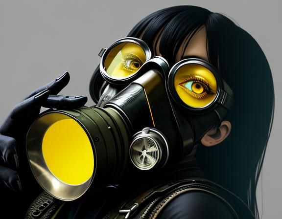 Earthpunk Goth Girl with Gas Mask and Guitar