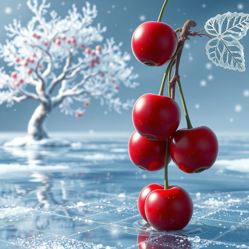 Frozen Cherry Scene in Winter Wonderland