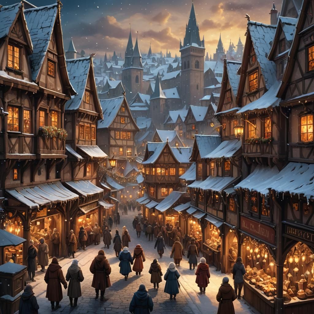Festive Medieval Christmas Market Concept Art