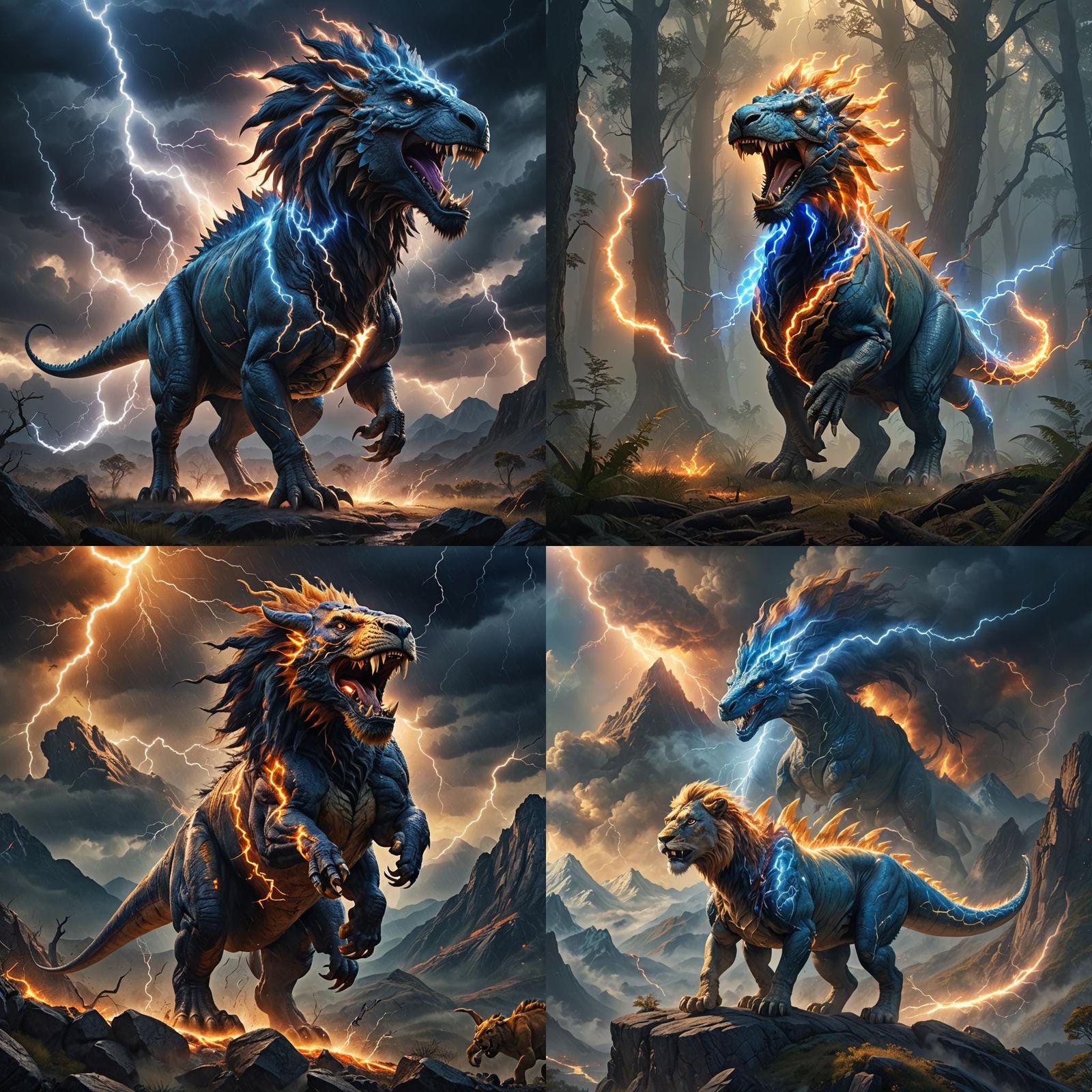 Lightning Dinosaur with Lion Rider: Fantasy Concept Art