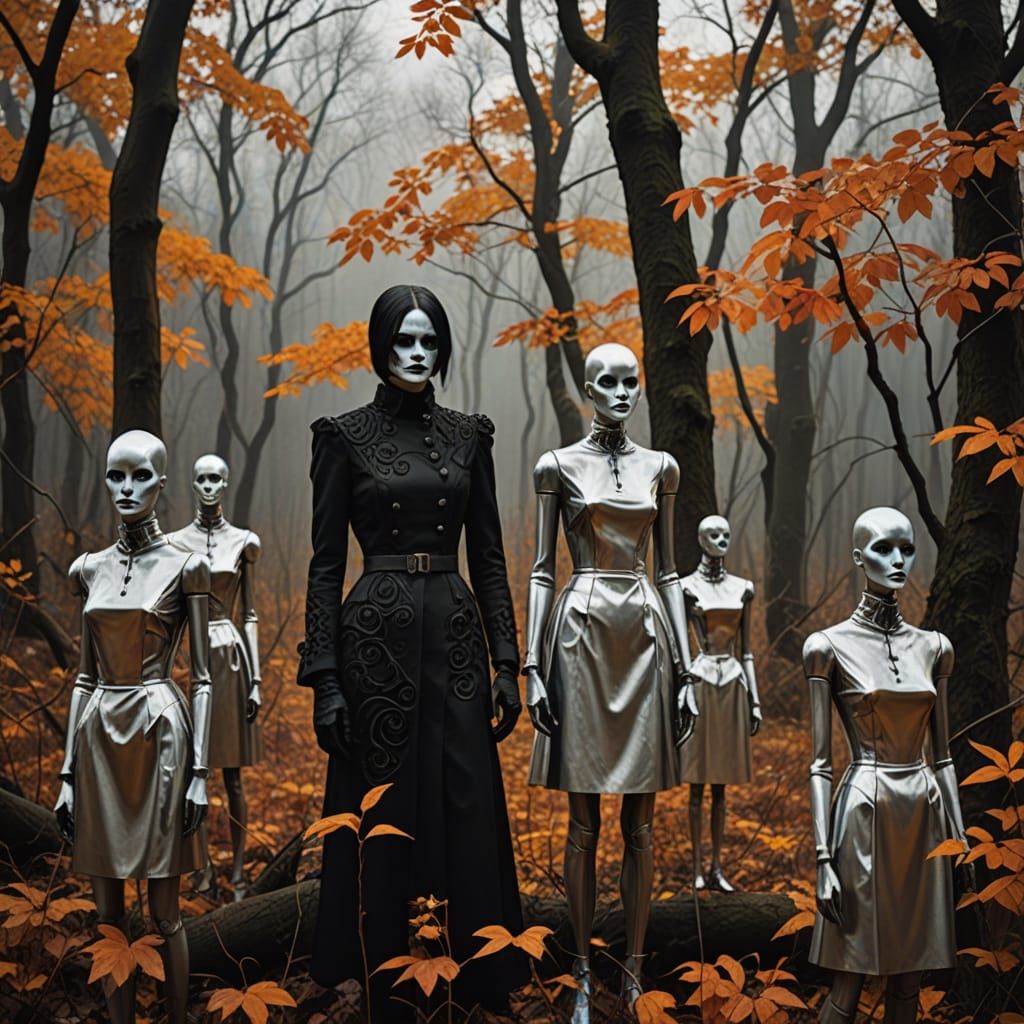 Goth Mannequins in Dramatic Autumn Wilderness