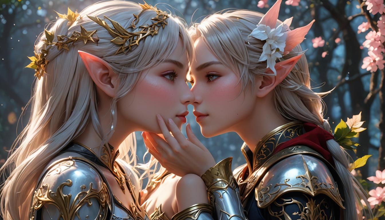 Romantic Elf Kiss in Anime Style 3D