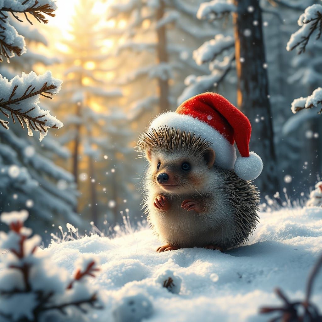 Surreal Winter Wonderland with Prickly Santa