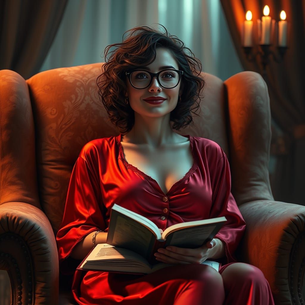 Woman Reading by Candlelight in Matte Painting Style