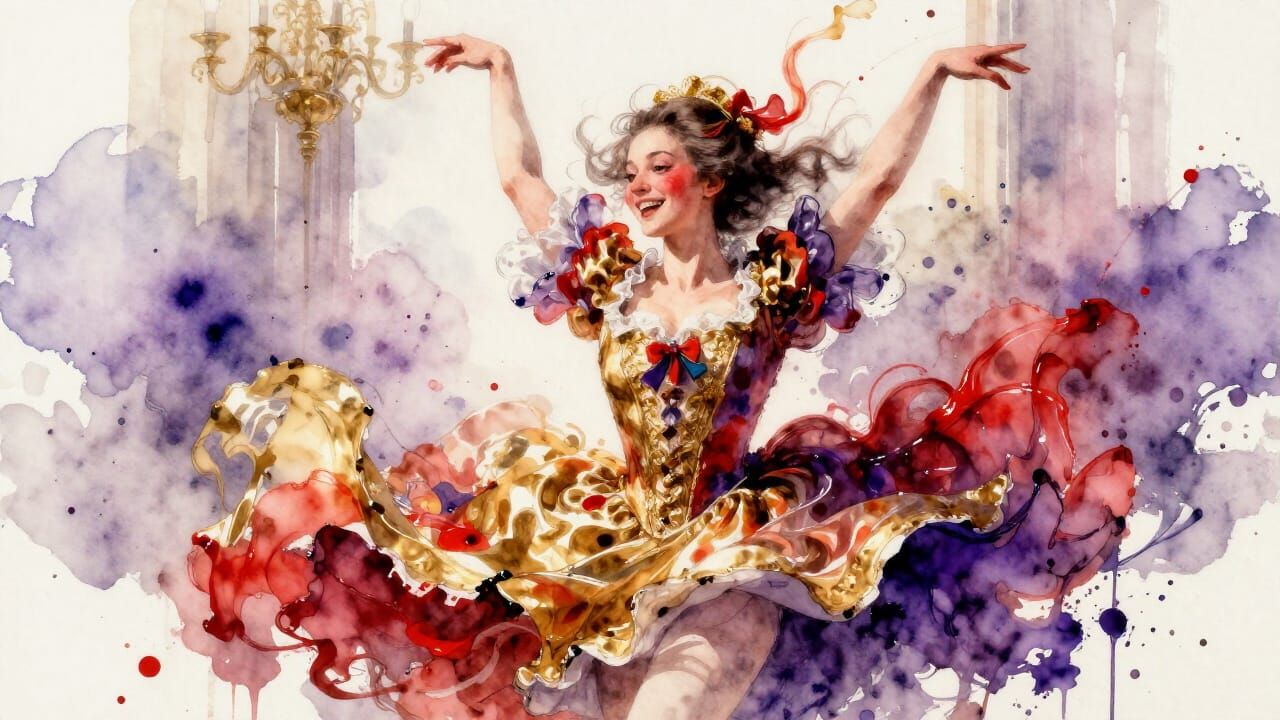 Baroque Dancer in Liquid Color Splash Style