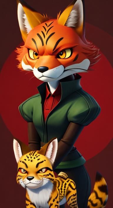 Anthropomorphic Red Fox Ocelot Hybrid Creature