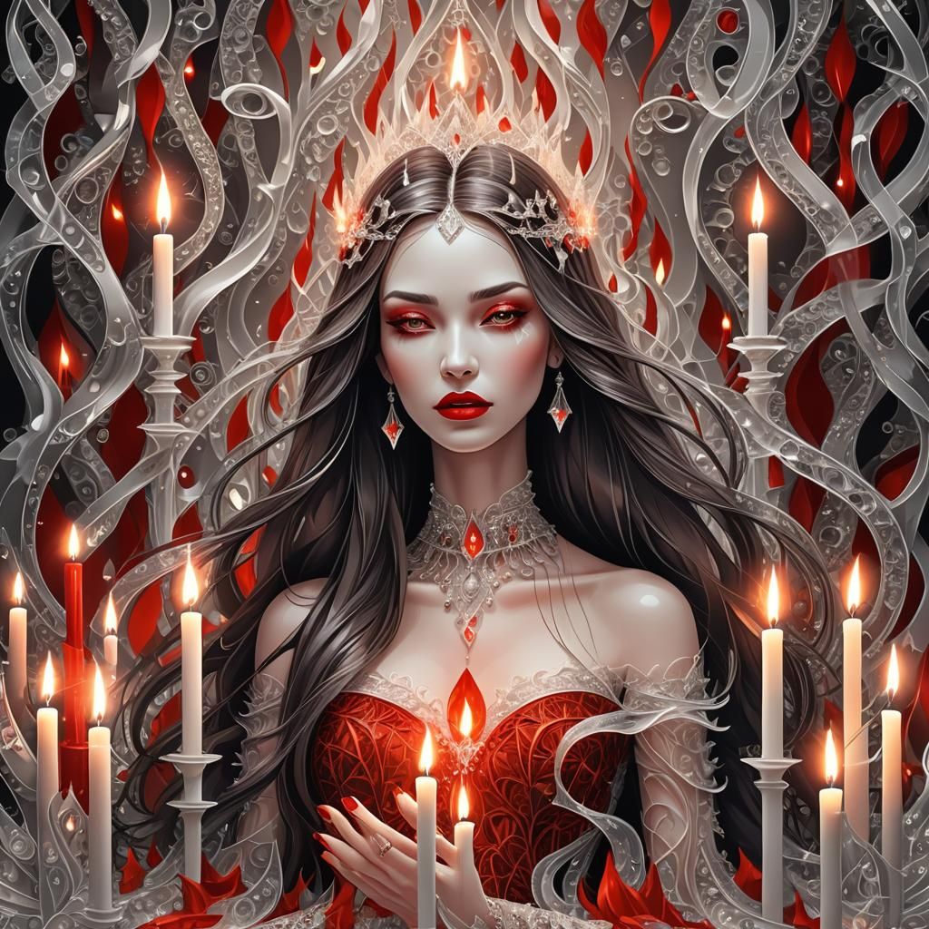 Crystal Woman Surrounded by Burning Candles