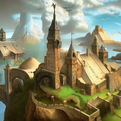 Non-Euclidean geometry landscape Beautiful Fantasy illustrat...
