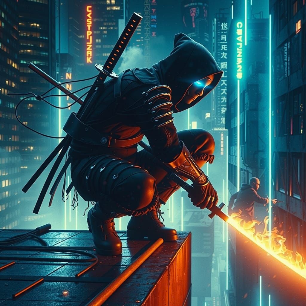 "a ninja with fire powers"