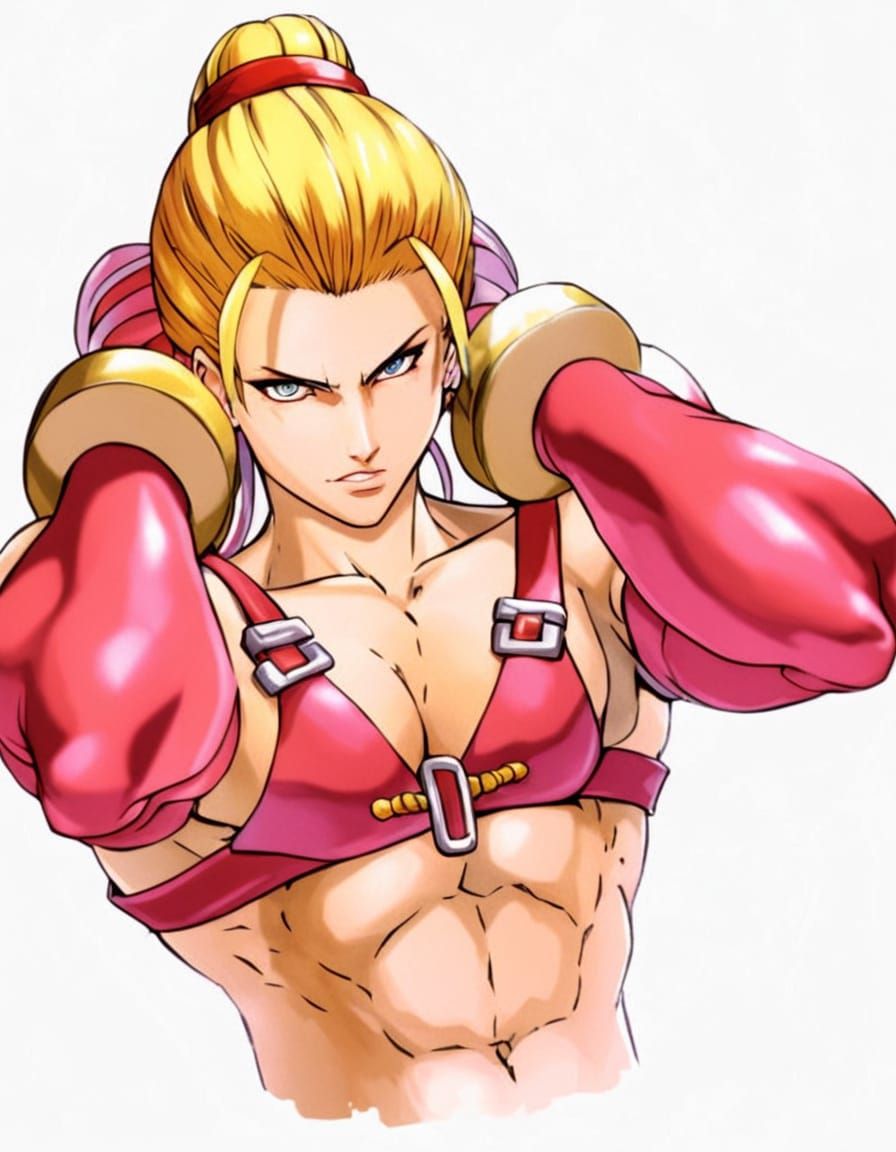 Anime Female Bodybuilder in Lion Skin Wrestling Outfit