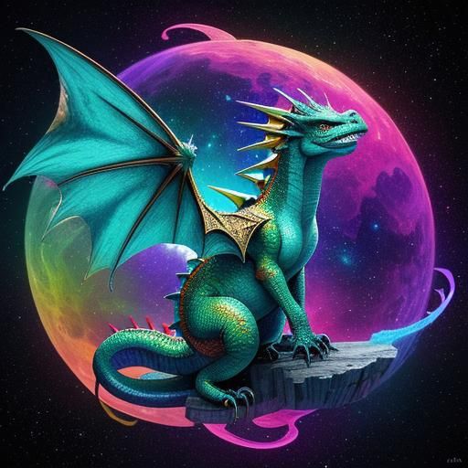 Cuddly Baby Dragon in Cosmic Astral Style