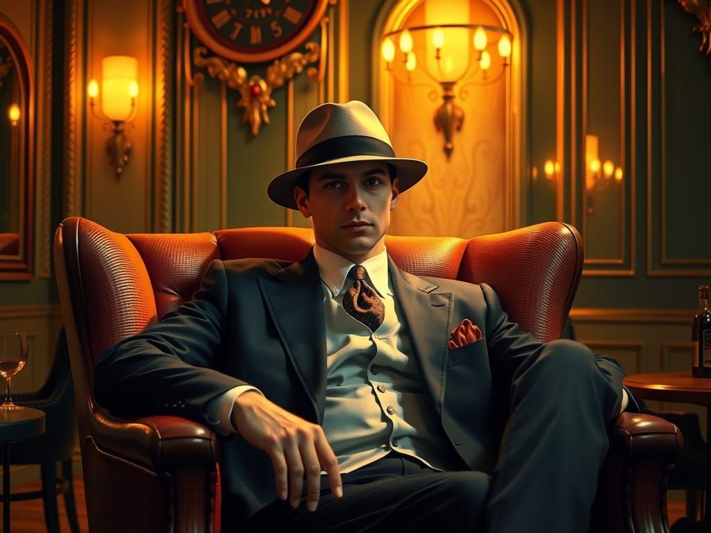 Art Deco Man in Twenties Speakeasy Setting