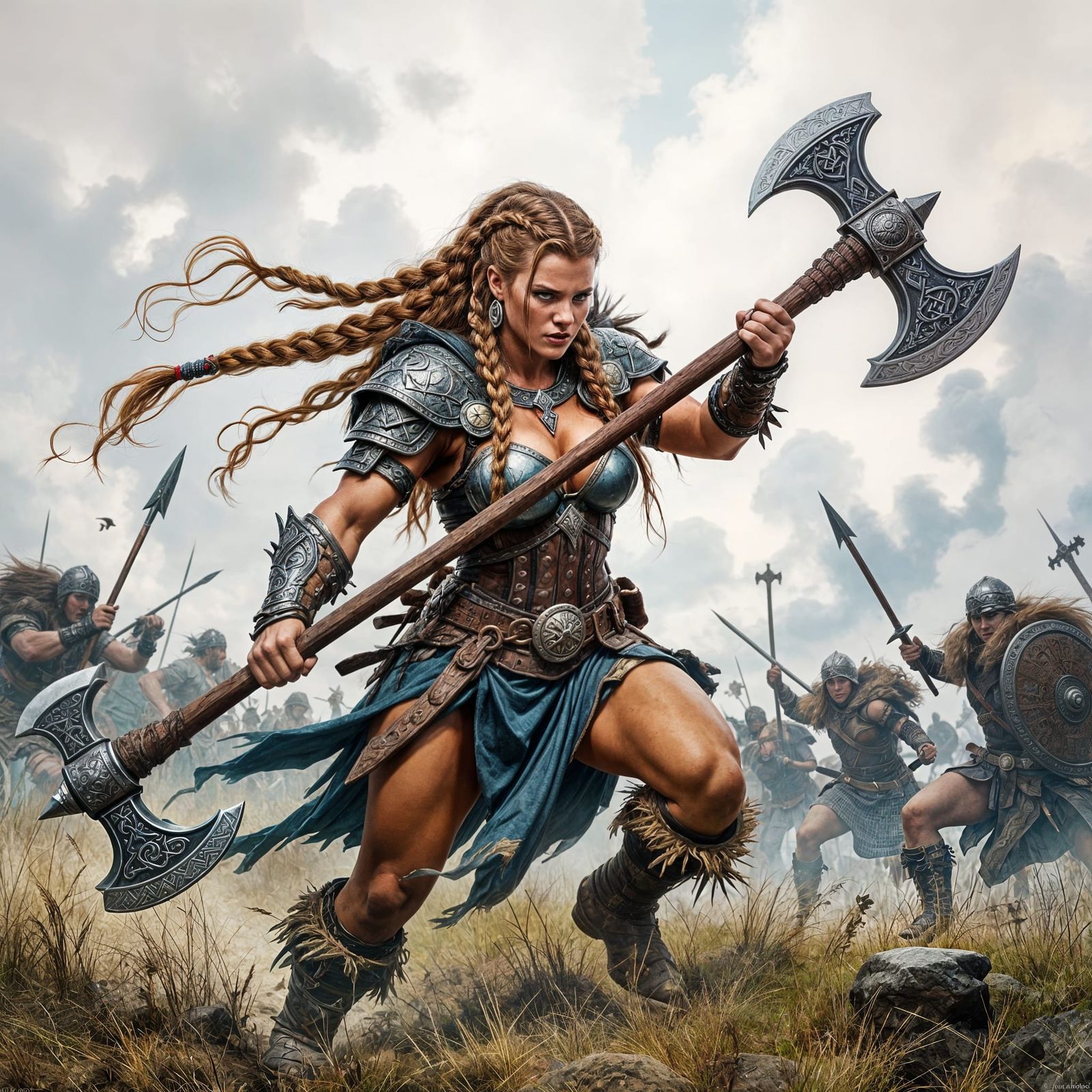 Viking Warrior Woman Charging on Battlefield