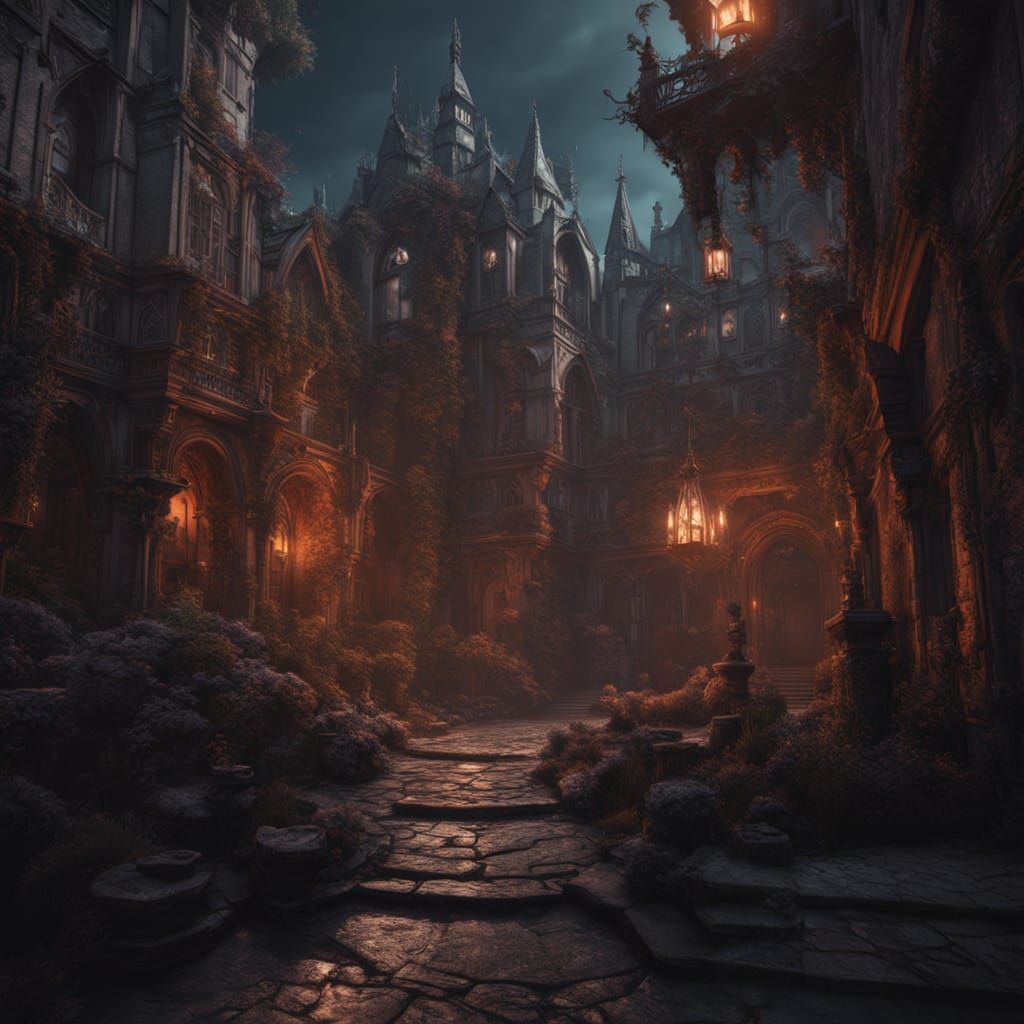 Eerie Zebra-Striped Vampire Prowl in Gothic City