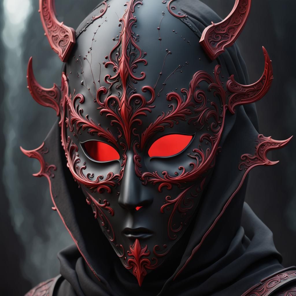 Detailed Faceless Mask in Red and Black
