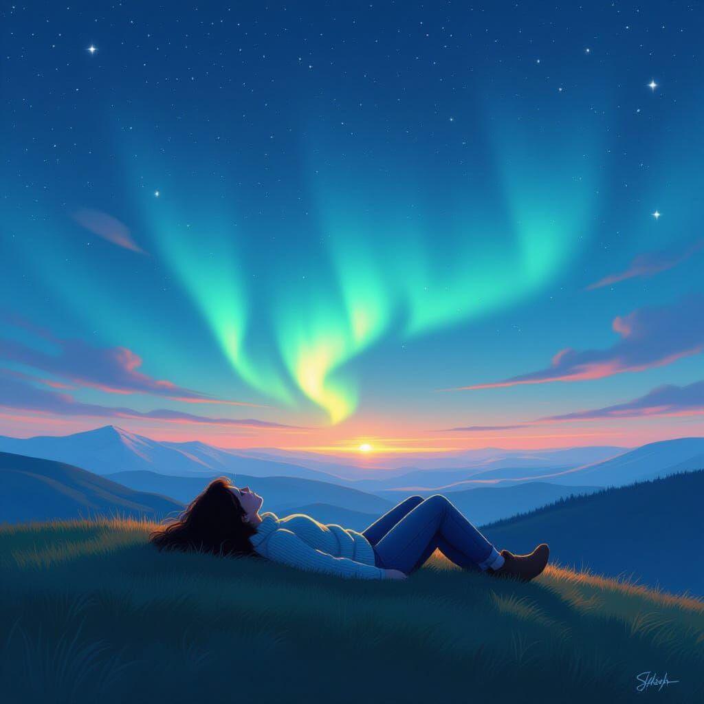 Dreamy Aurora Borealis Silhouette in Magical Realism