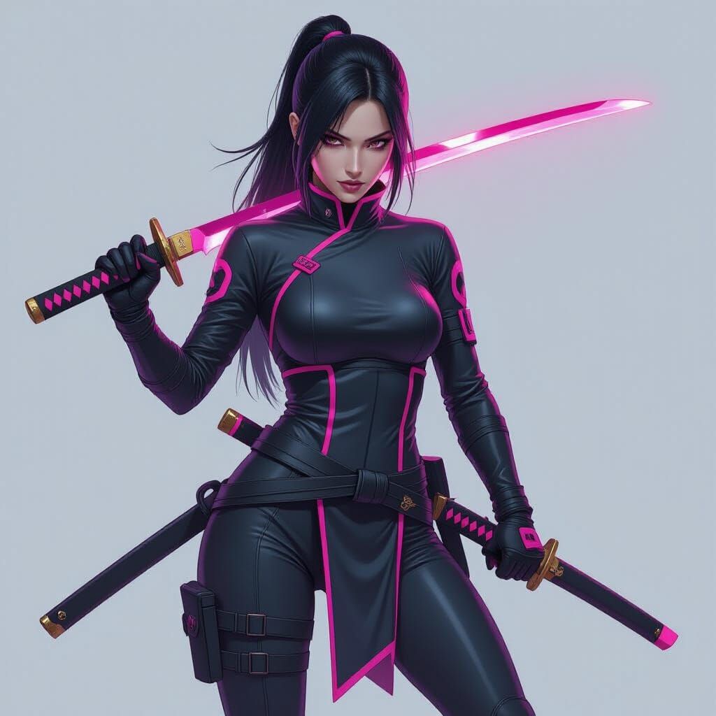 Female Ninja with Psy Blade and Katana