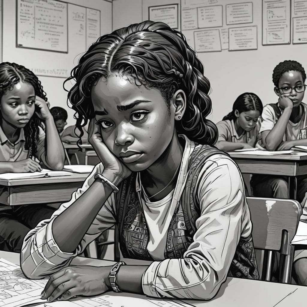 Bored Girl at School in Vibrant Cartoon Style