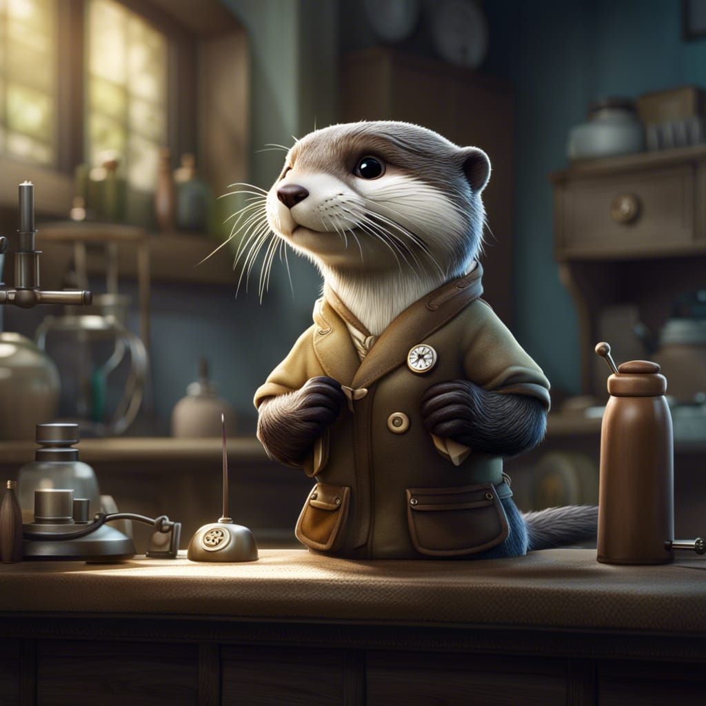 Charming Otter Dentist Illustration in Storybook Style