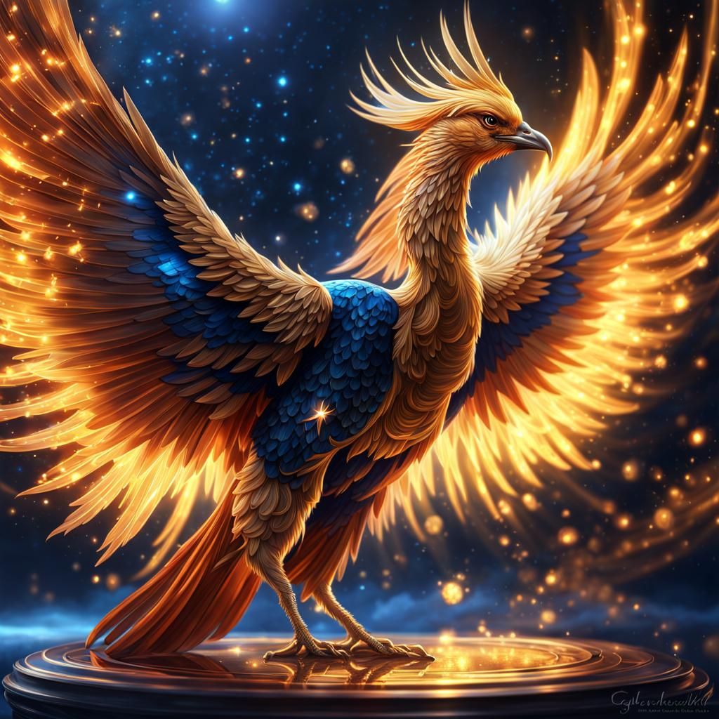 Crystal Phoenix in Amber Colors: Digital Illustration
