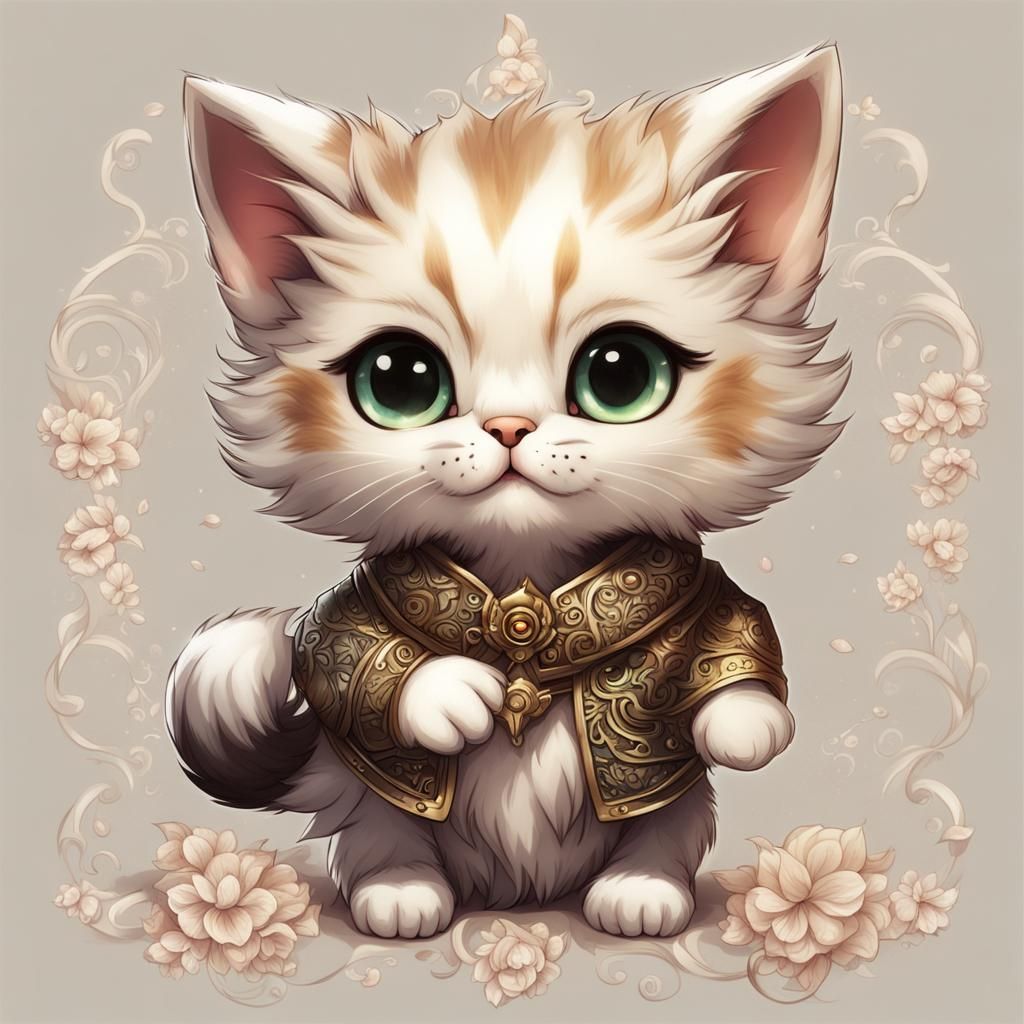 Chibi Anthropomorphic Cat with Realistic Fur and Details