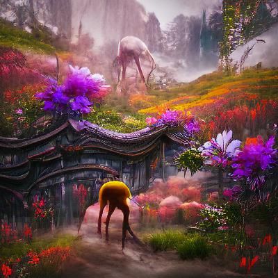 Deer with Floral Back in Enchanted Forest