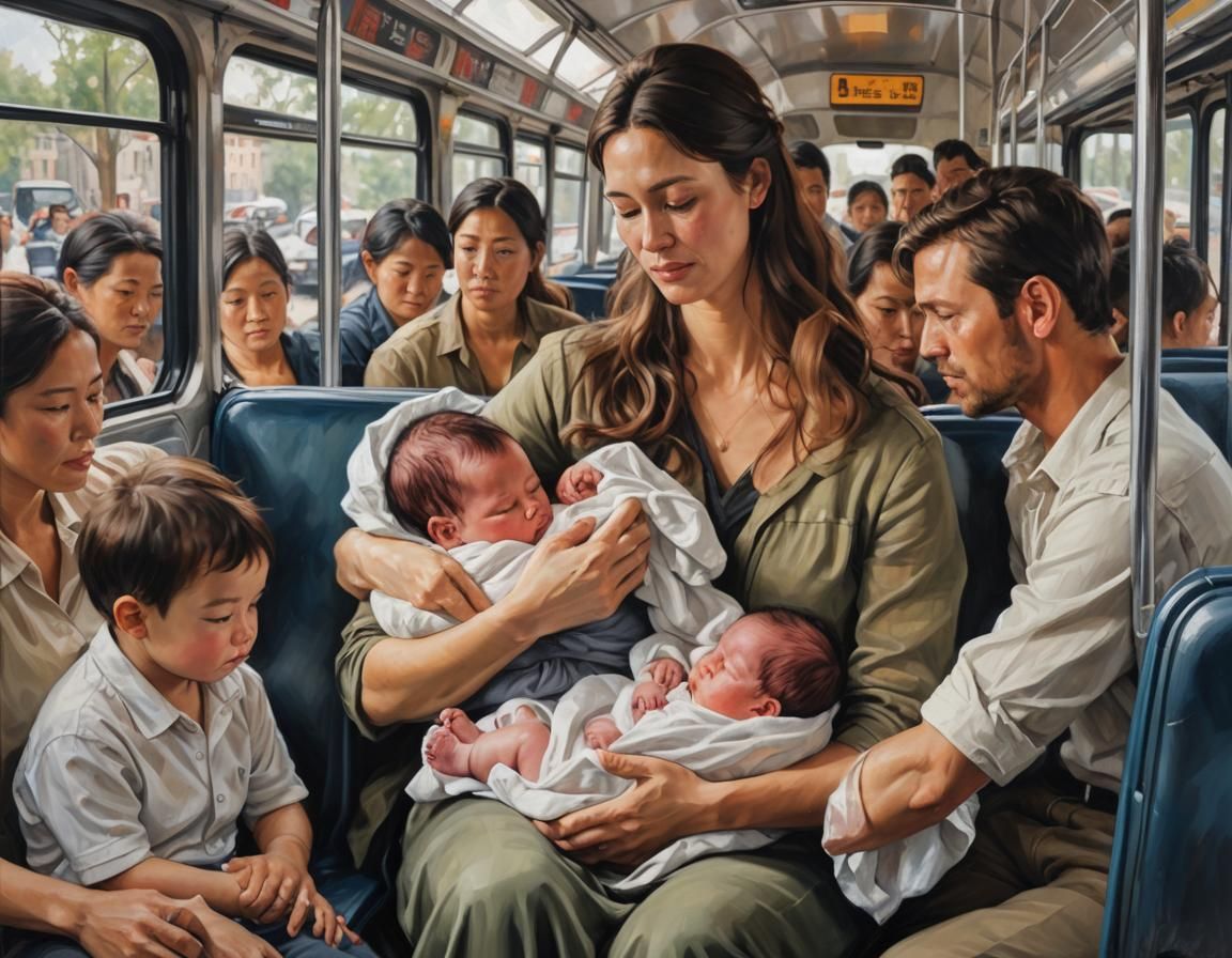 Mother and Child on Bus: An Oil Painting