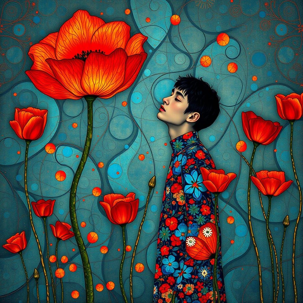 Whimsical Mystical Portrait in Vibrant Klimt-Inspired Style