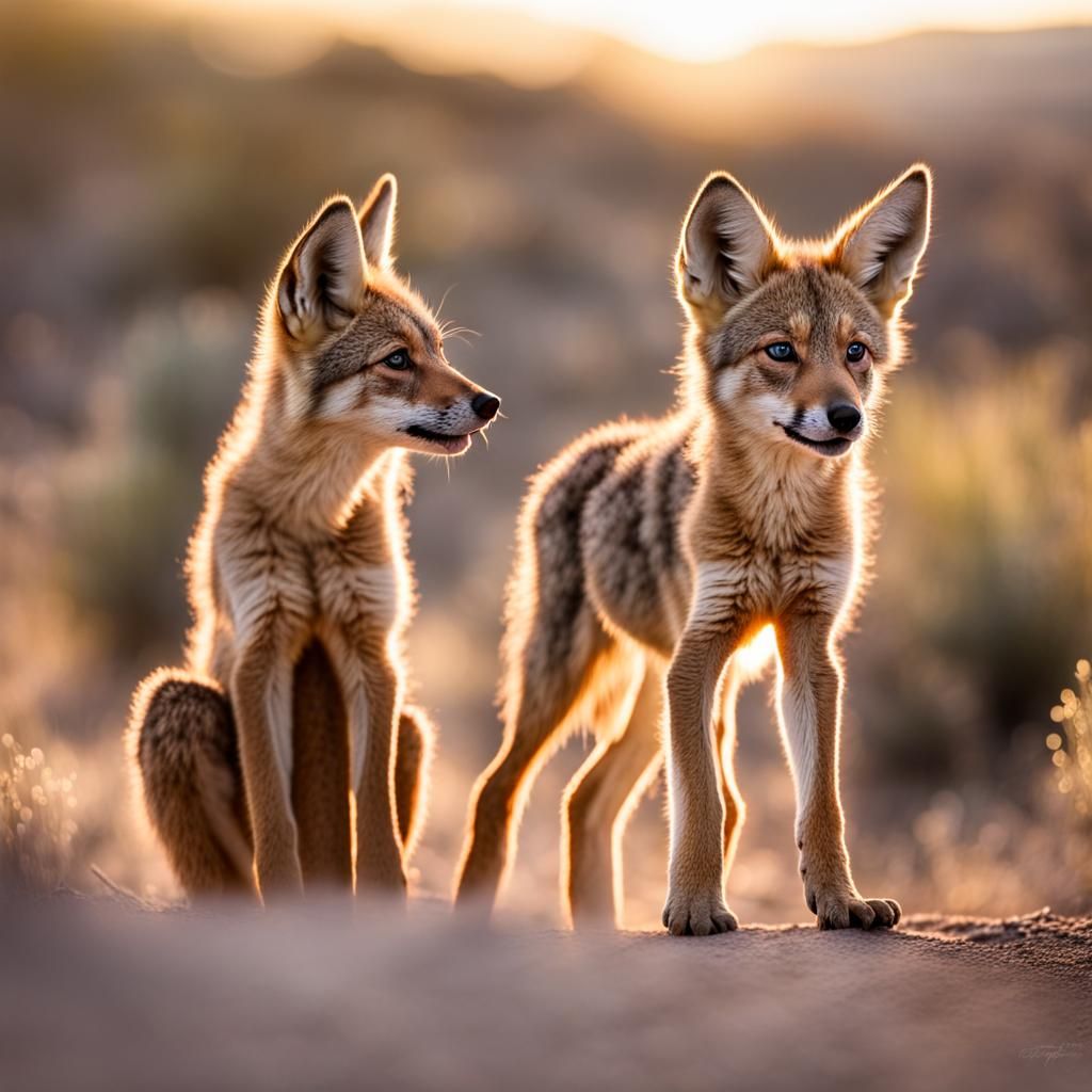 Coyote Pups at Sunrise