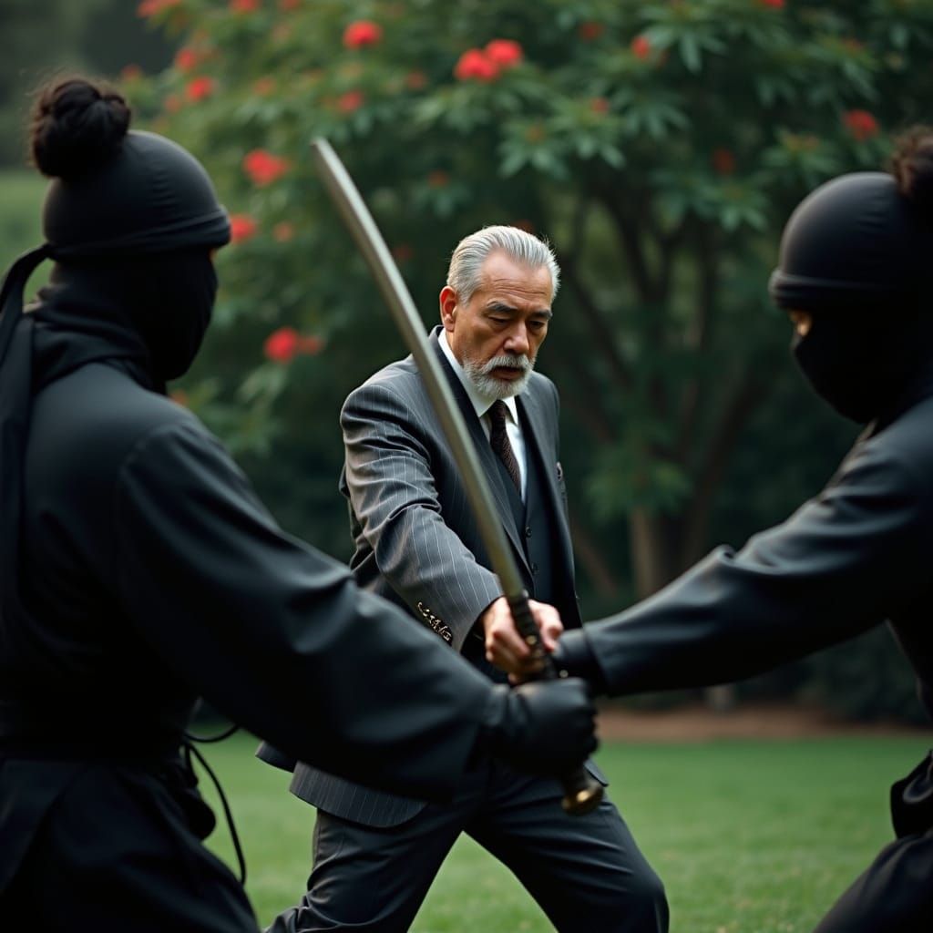 Japanese Warrior in Moonlit Combat