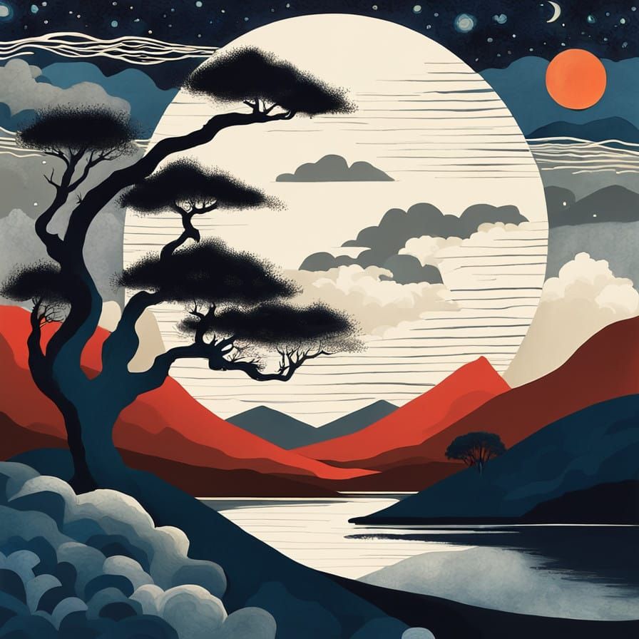 Ancient Tree Radiates Starlight on Textured Night Sky