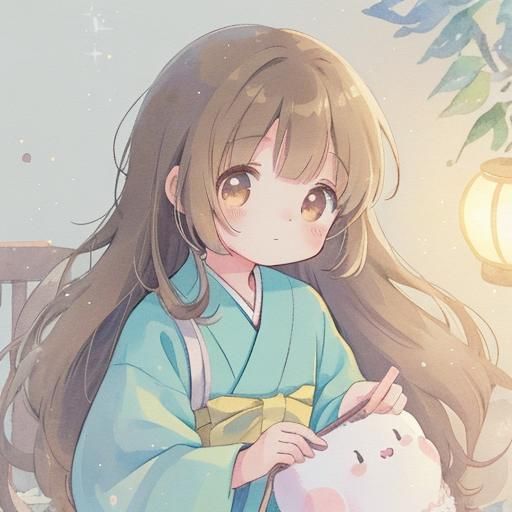 Cute Anime Schoolgirl in Watercolor Manga Style