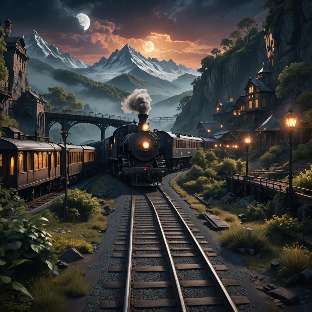 Fantastical Midnight Train to Georgia in Matte Painting