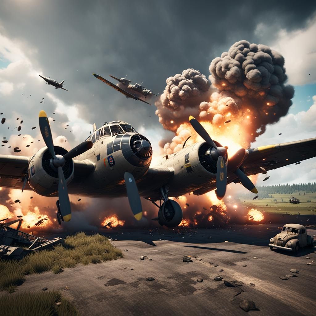 B-17 Bomber Crash in Cinematic 3D Style