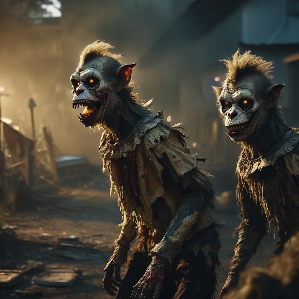 Zombie Monkey Clown Goat Hybrid in Golden Hour