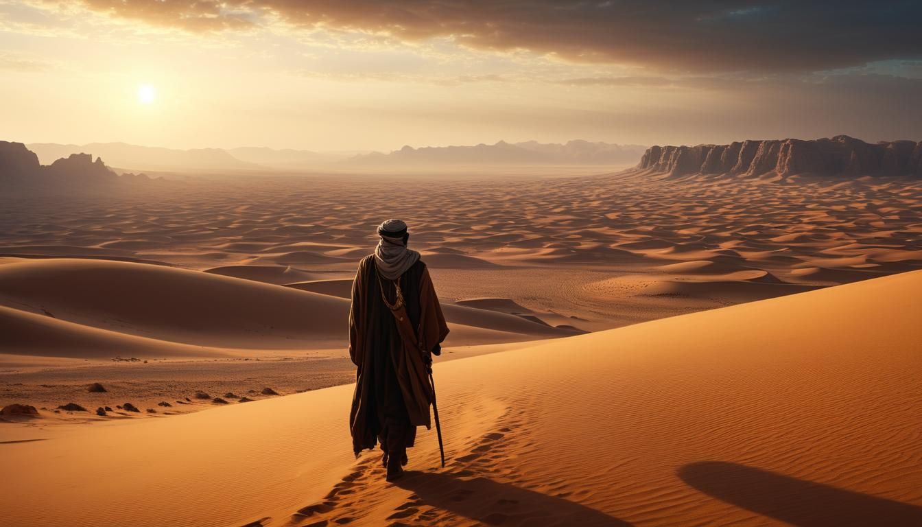 A old Bedouin man in the vast desert