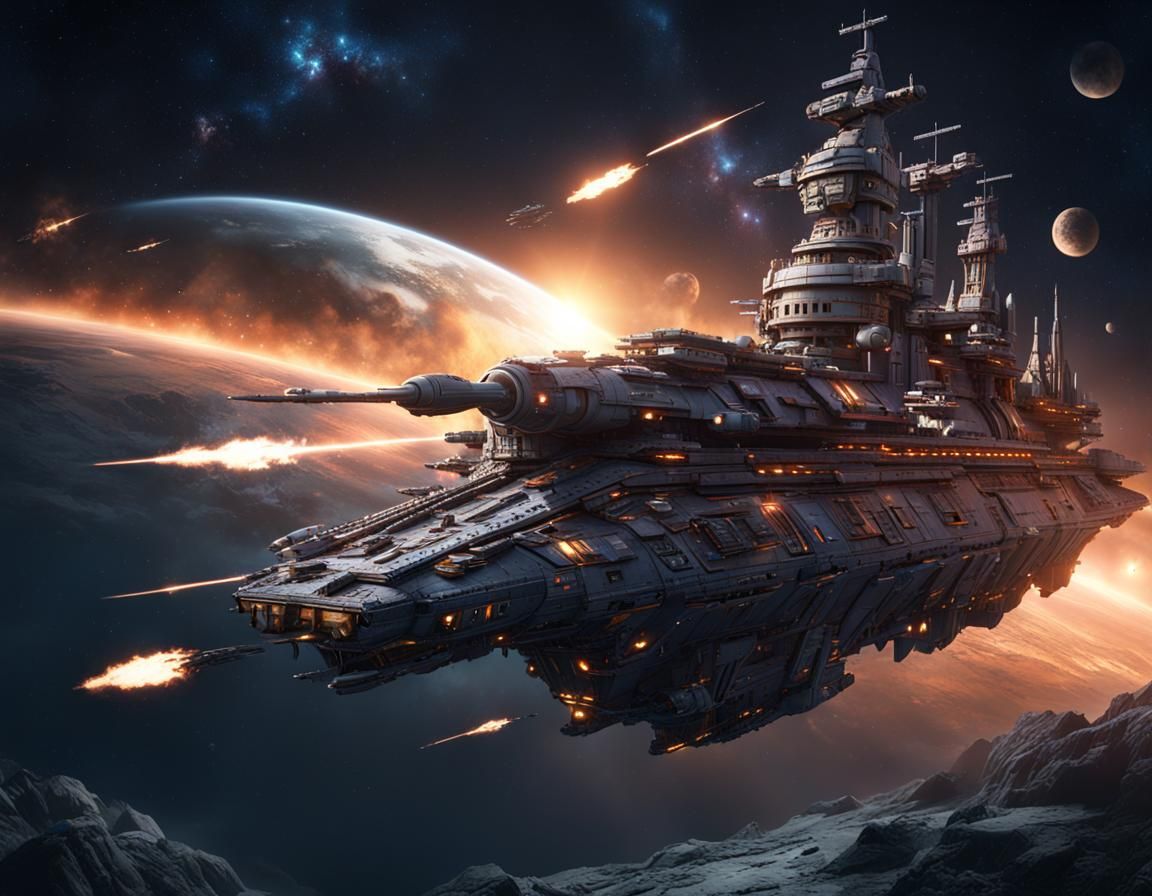 Battleship in Space: Detailed Matte Painting
