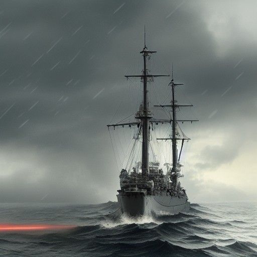 Battleship in Rain Squall: Epic Digital Painting