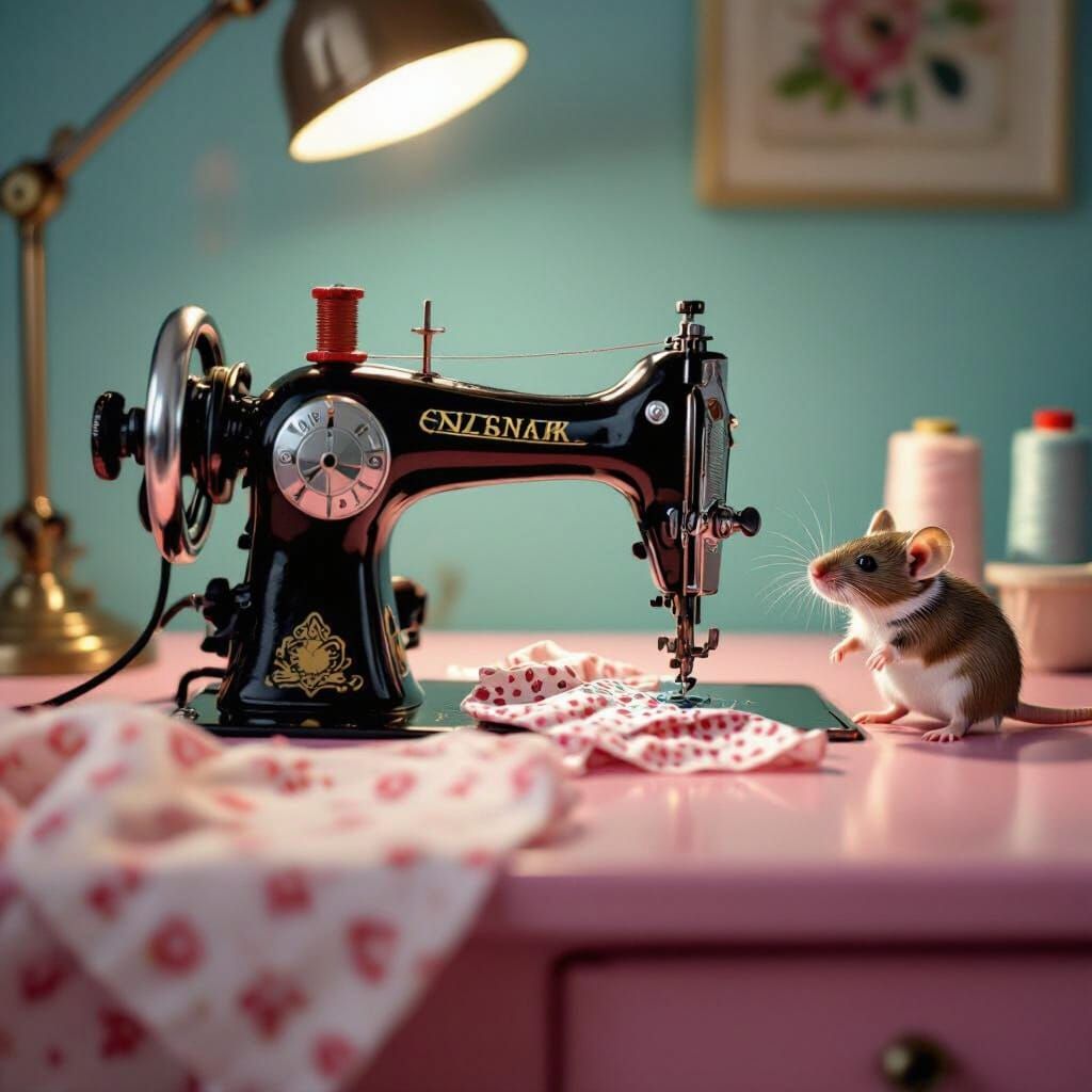 Vintage Sewing Machine Crafts Tiny Rat Dress