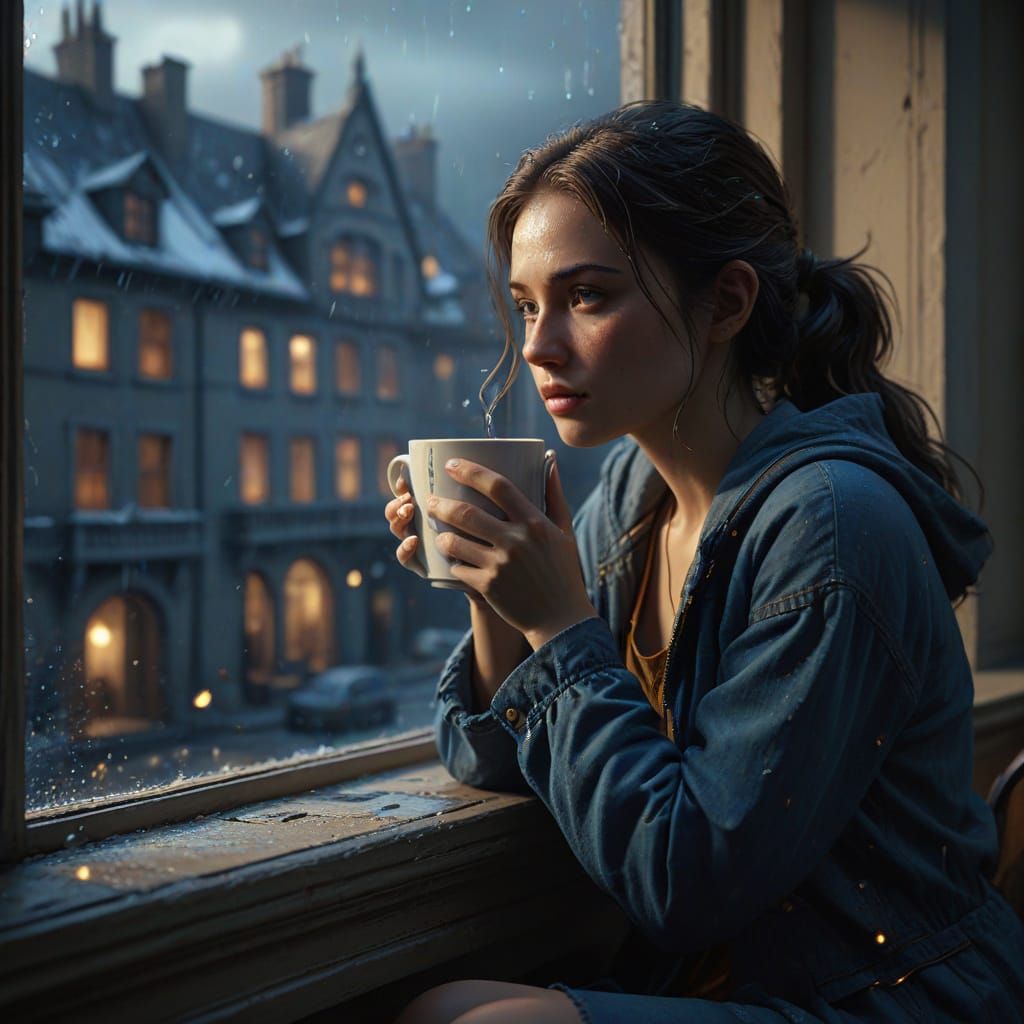 Girl in Window SIll: Fantasy Matte Painting