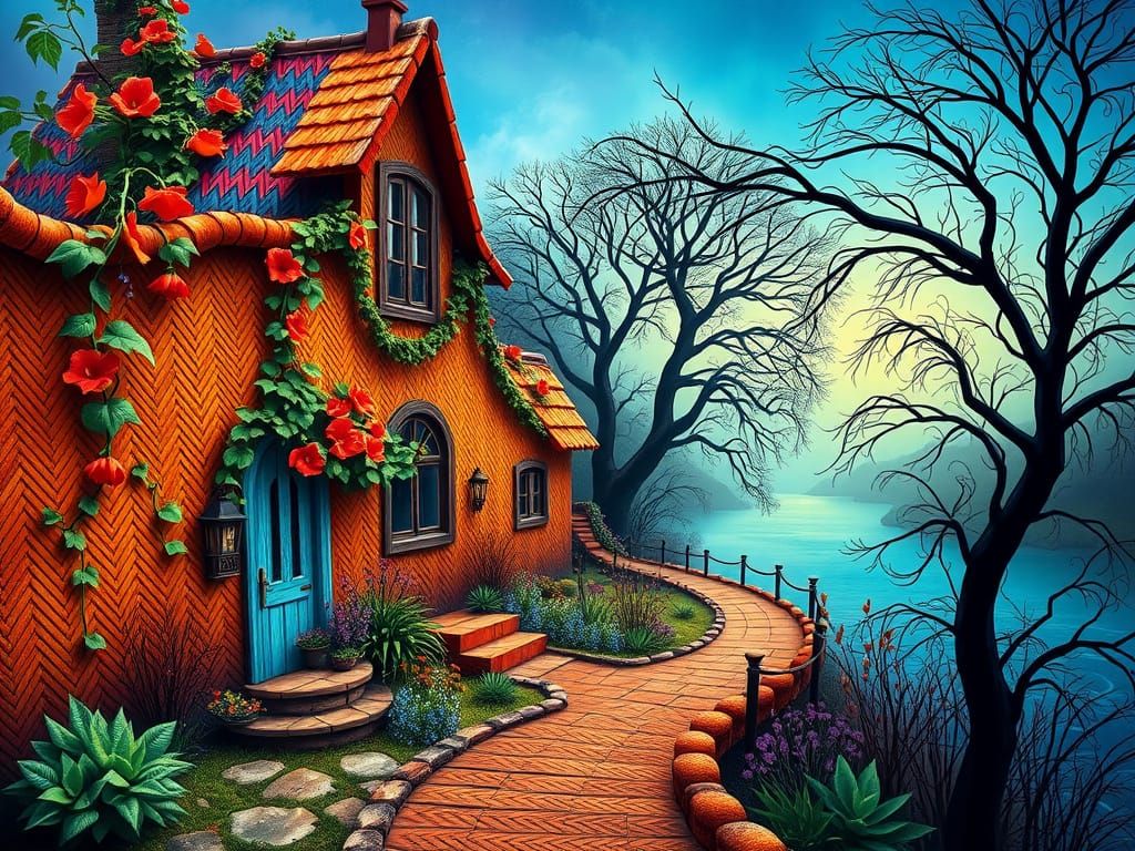 Mystical Hopsack Weave Home in Vibrant, Dreamlike Style