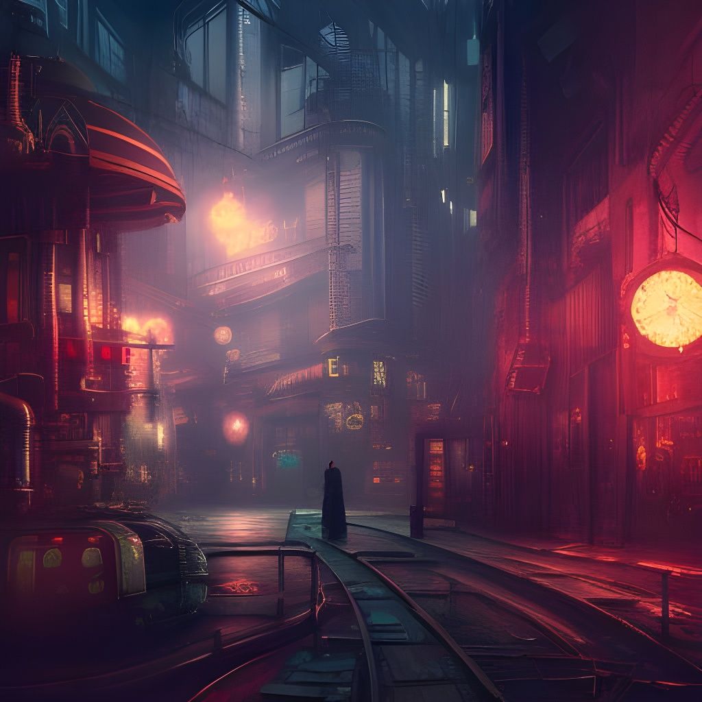 Neon Steampunk Cityscape in Cyberpunk Style