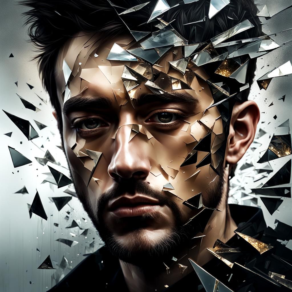 Fractured Mirror Face: A Wabi-Sabi Portrait
