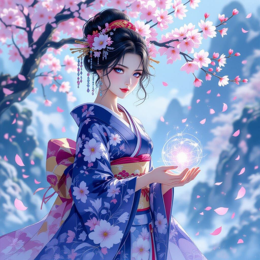 Celestial Empress in Ethereal Landscape, Watercolor Style