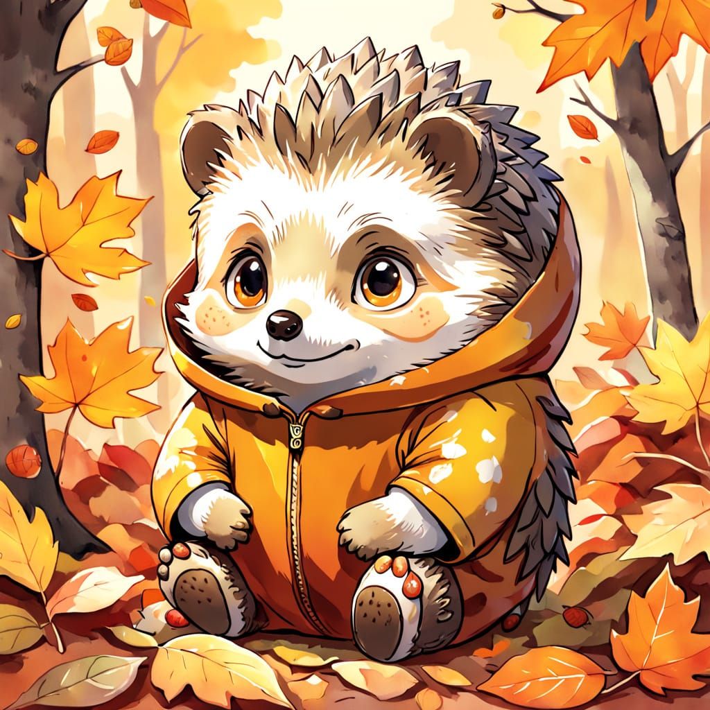 Stylized Autumn Matryoshka Doll Hedgehog Cub