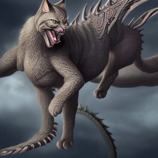 Epic Cat-Dragon Hybrid Digital Painting
